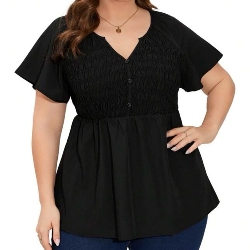 Yesfashion Plus Size Women Blouse V Neck Short Sleeve Top Floral Casual Shirt